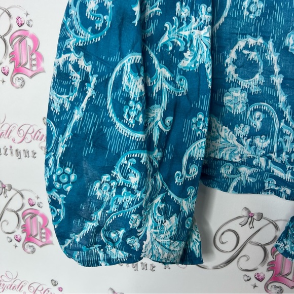 Denver Hayes Blue Sleeveless Blouse cardigan style with Floral Pattern - Picture 3 of 6
